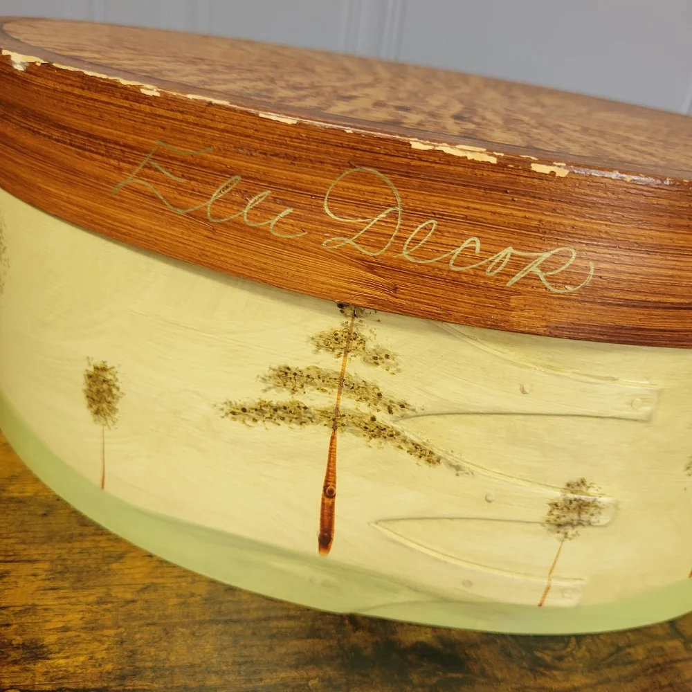 Vintage 1991 Oval Wooden,handpainted &signed shaker Box Tree Design